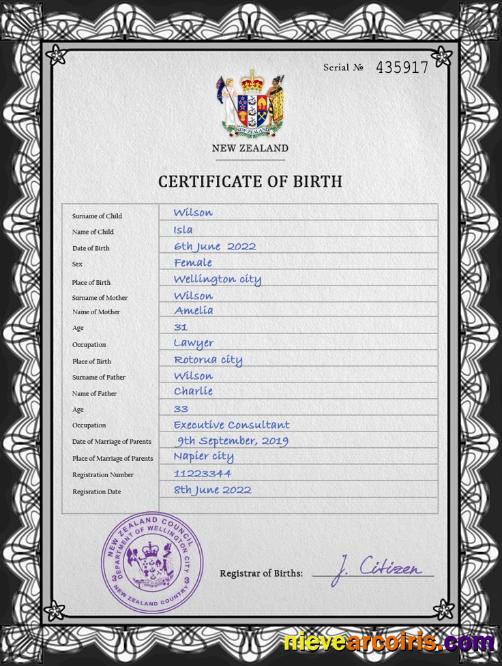 New Zealand birth certificate
